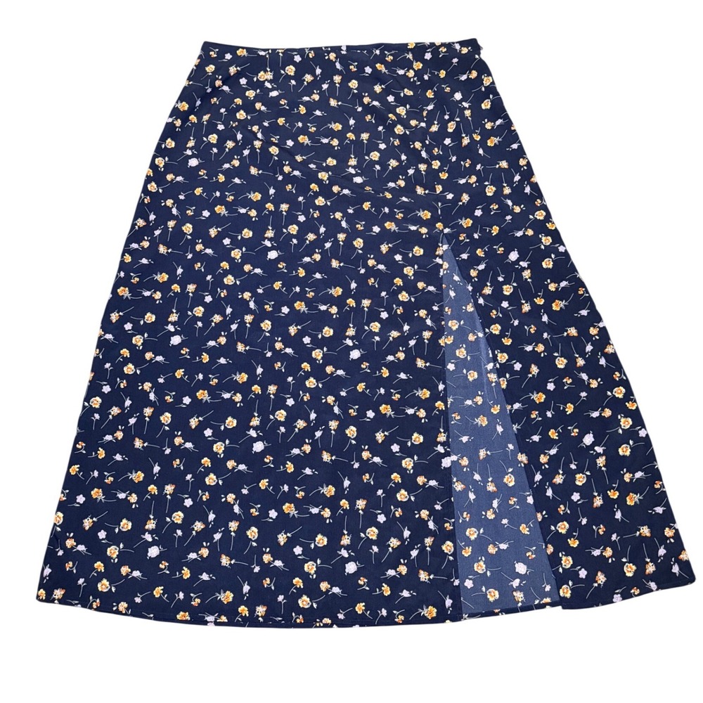 Navy Floral Maxi Skirt High Slit Boho Cottagecore Flowy Plus 4XL